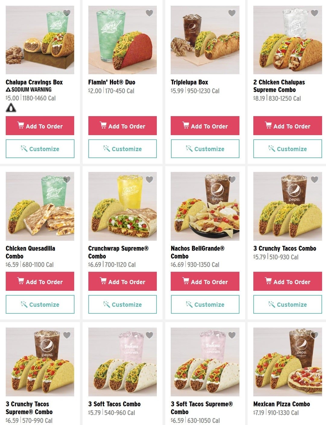 Printable Taco Bell Menu With Prices