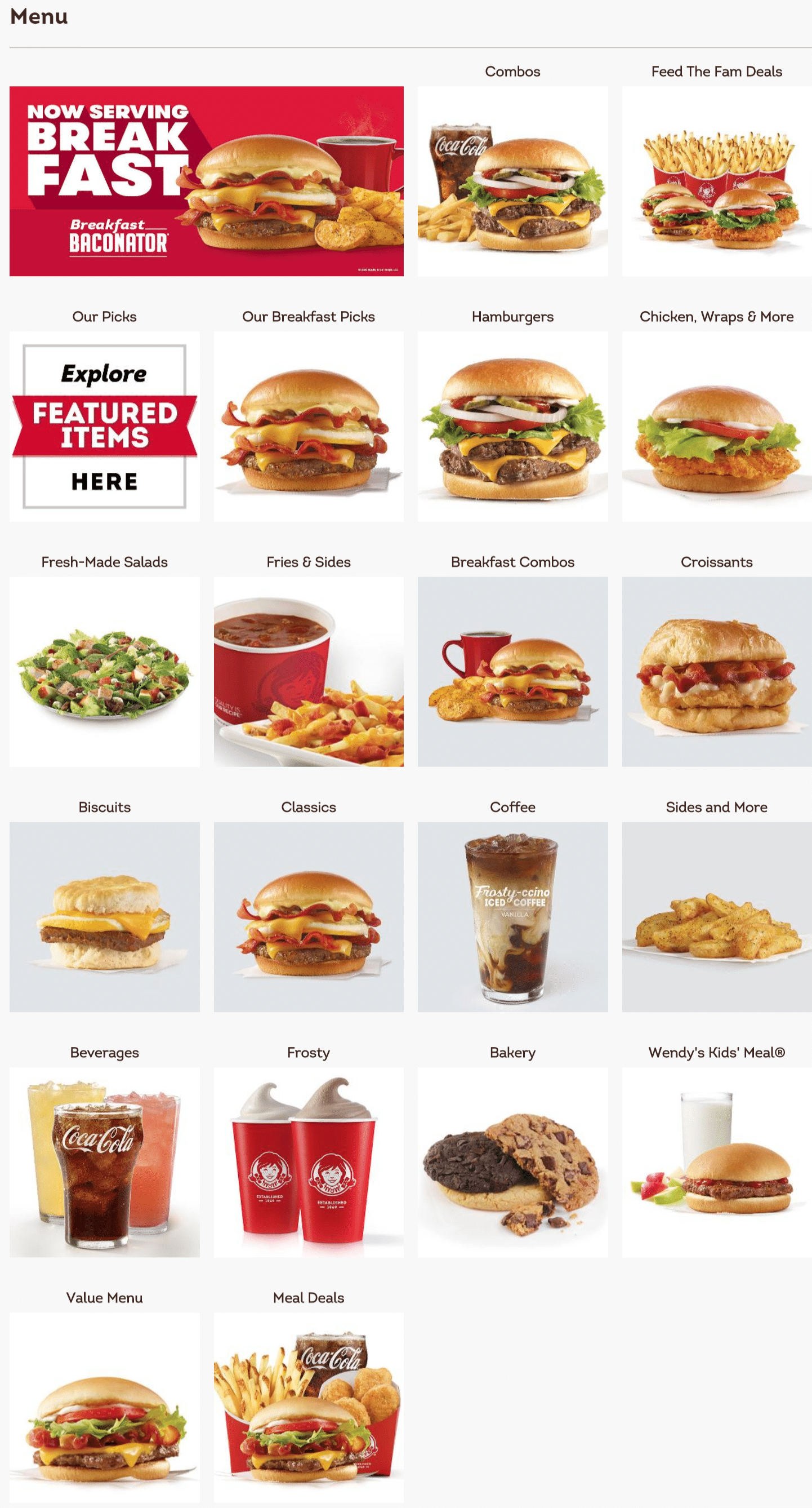 Wendy's Printable Menu