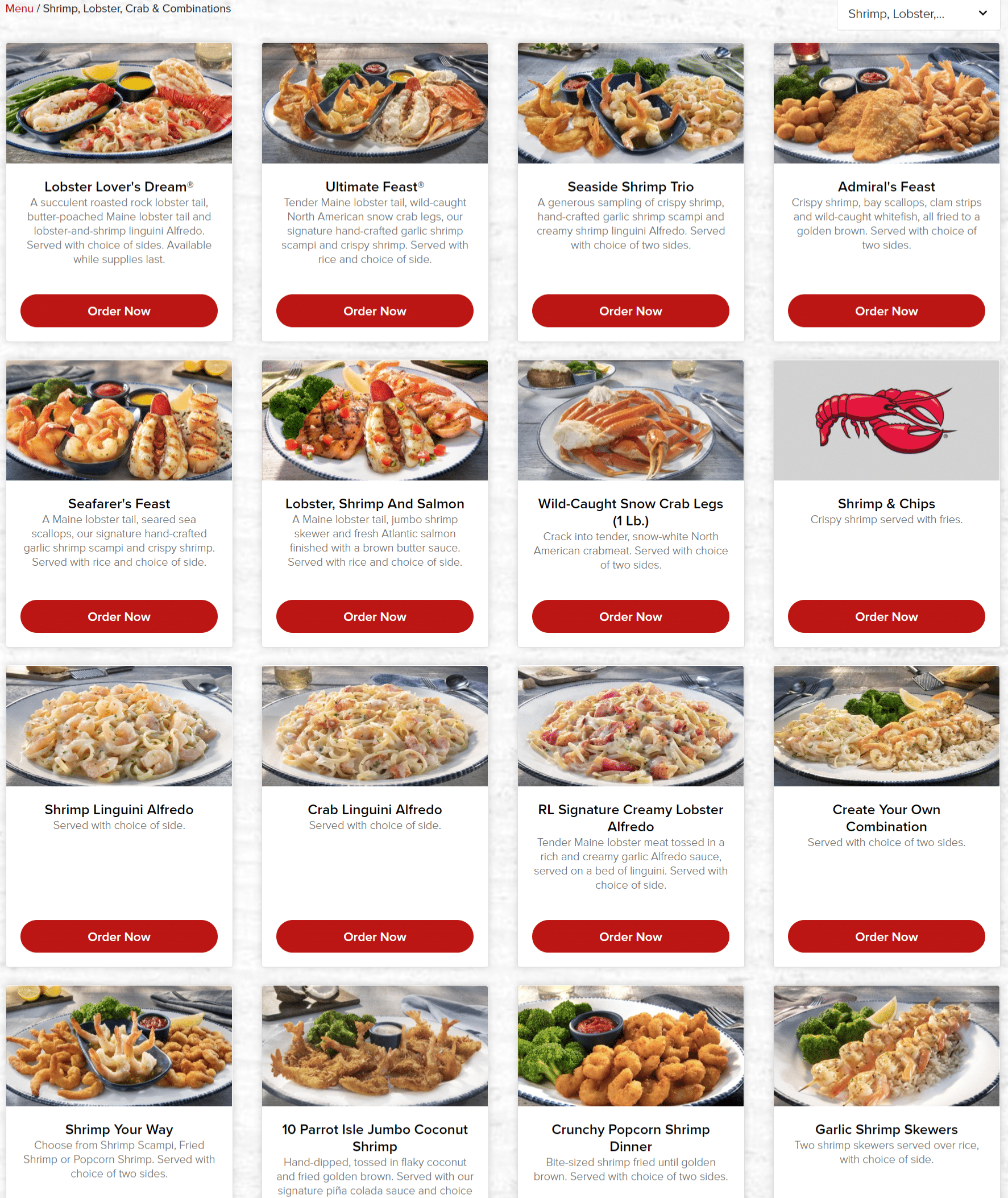 Red Lobster Menu Printable