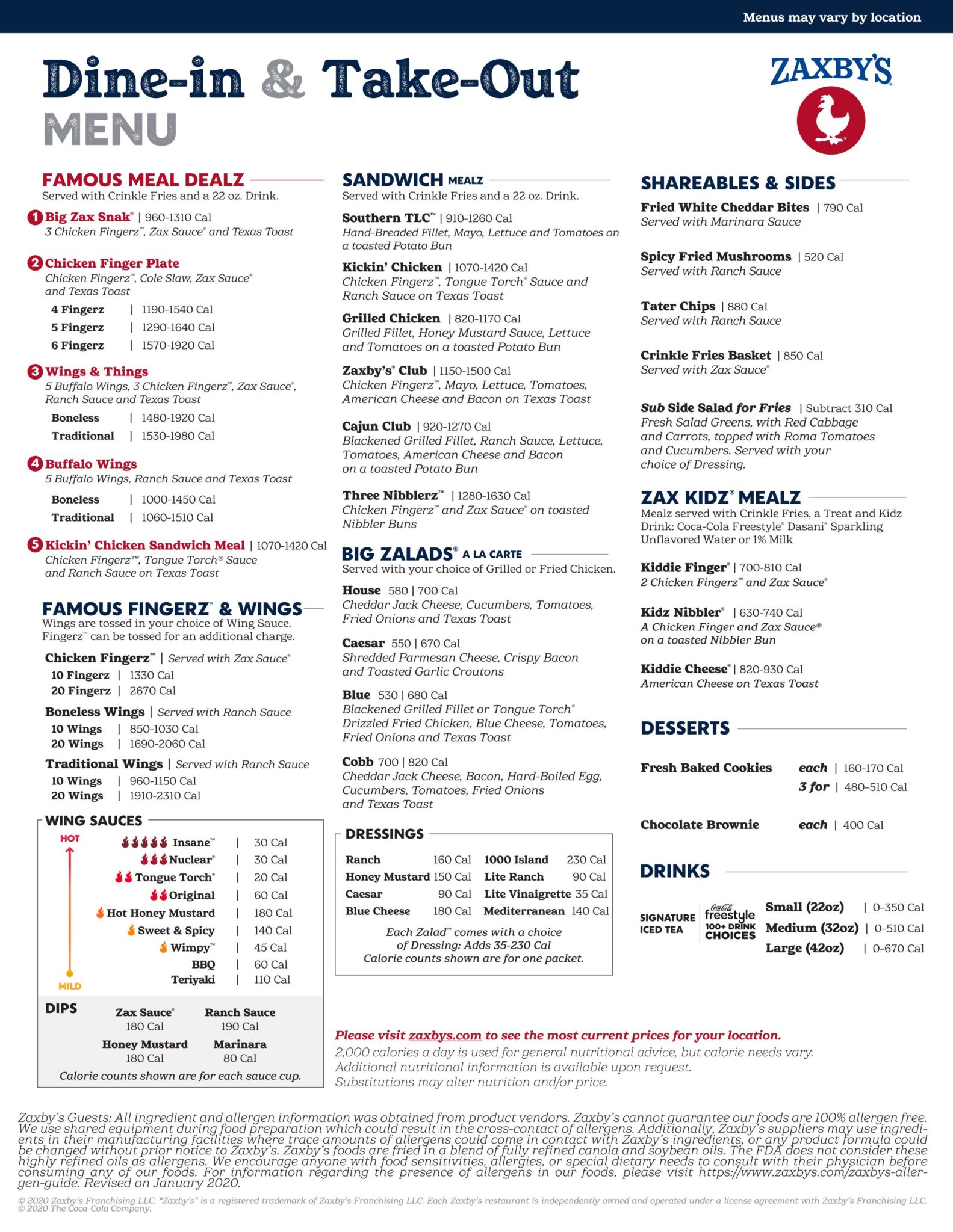 Zaxby S Menu Menu For Zaxby S Fleming Island Jacksonville Menu Full 