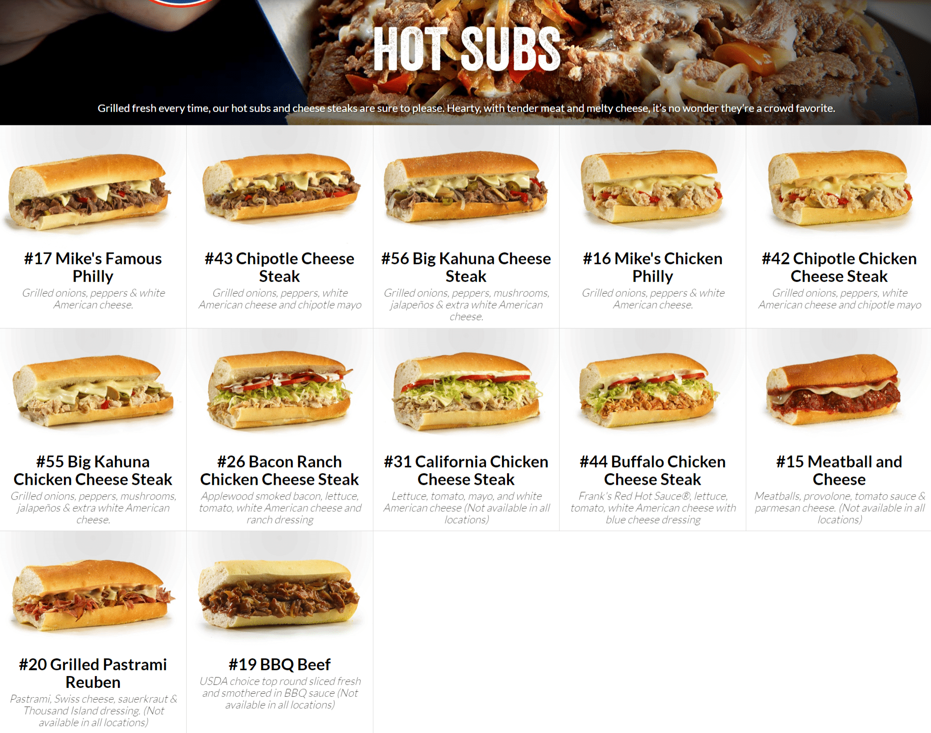 Printable Jersey Mike's Menu