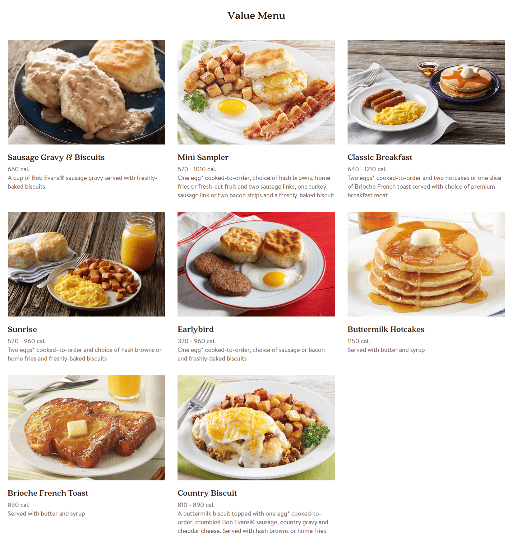 Bob Evans Printable Menu